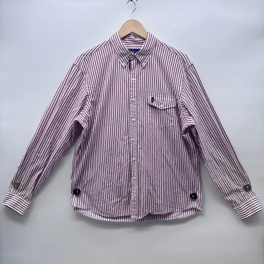 Ralph Lauren Men's S Red/White Striped LS Cotton Woven Button-Up Button-Down